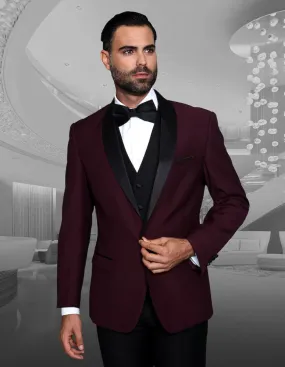 3pc Flat Front Pants With Matching Bow Tie  | Encore | Burgundy
