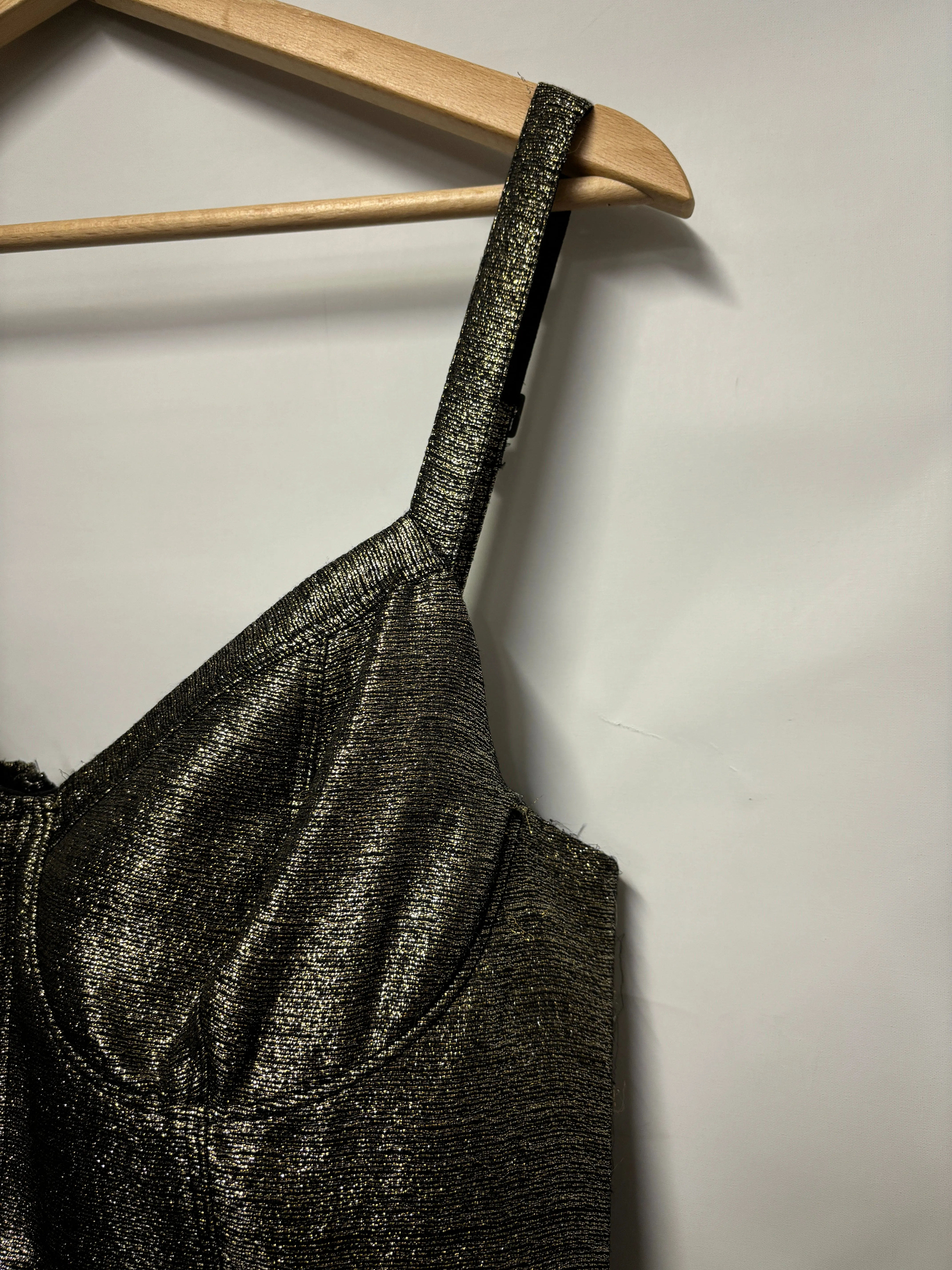AllSaints Gold Foiled Bustier Mini Party Dress 16