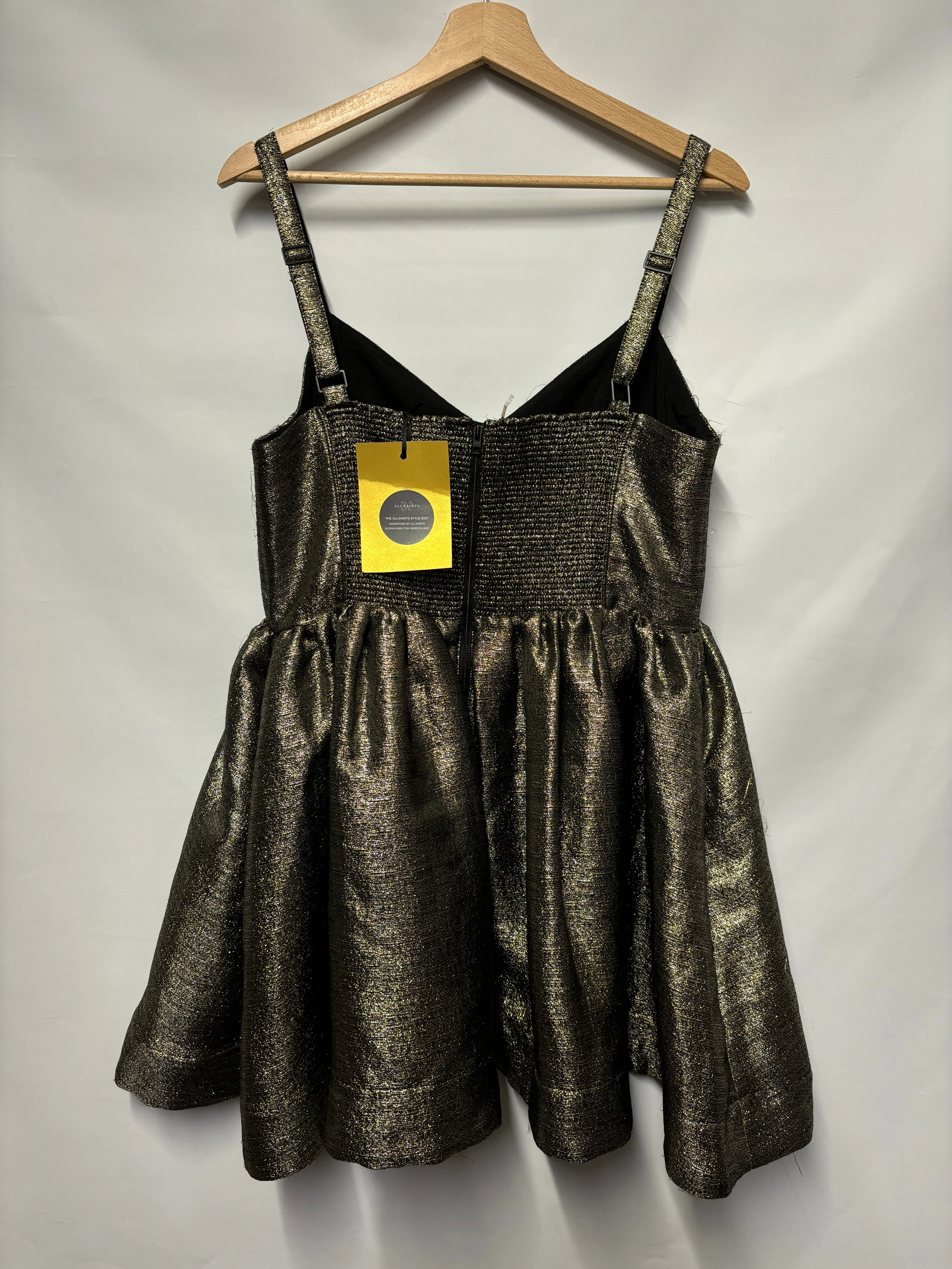 AllSaints Gold Foiled Bustier Mini Party Dress 16