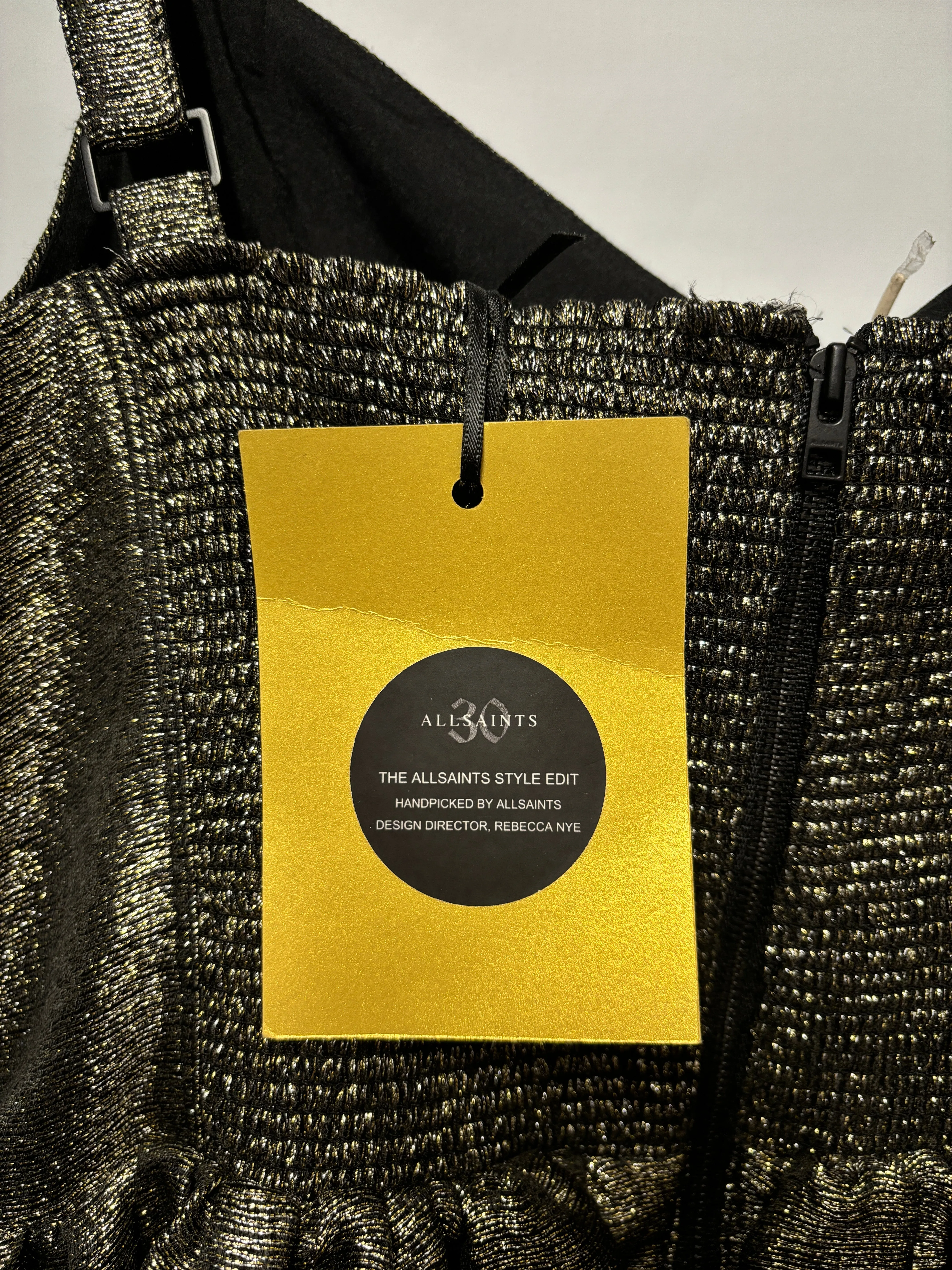AllSaints Gold Foiled Bustier Mini Party Dress 16