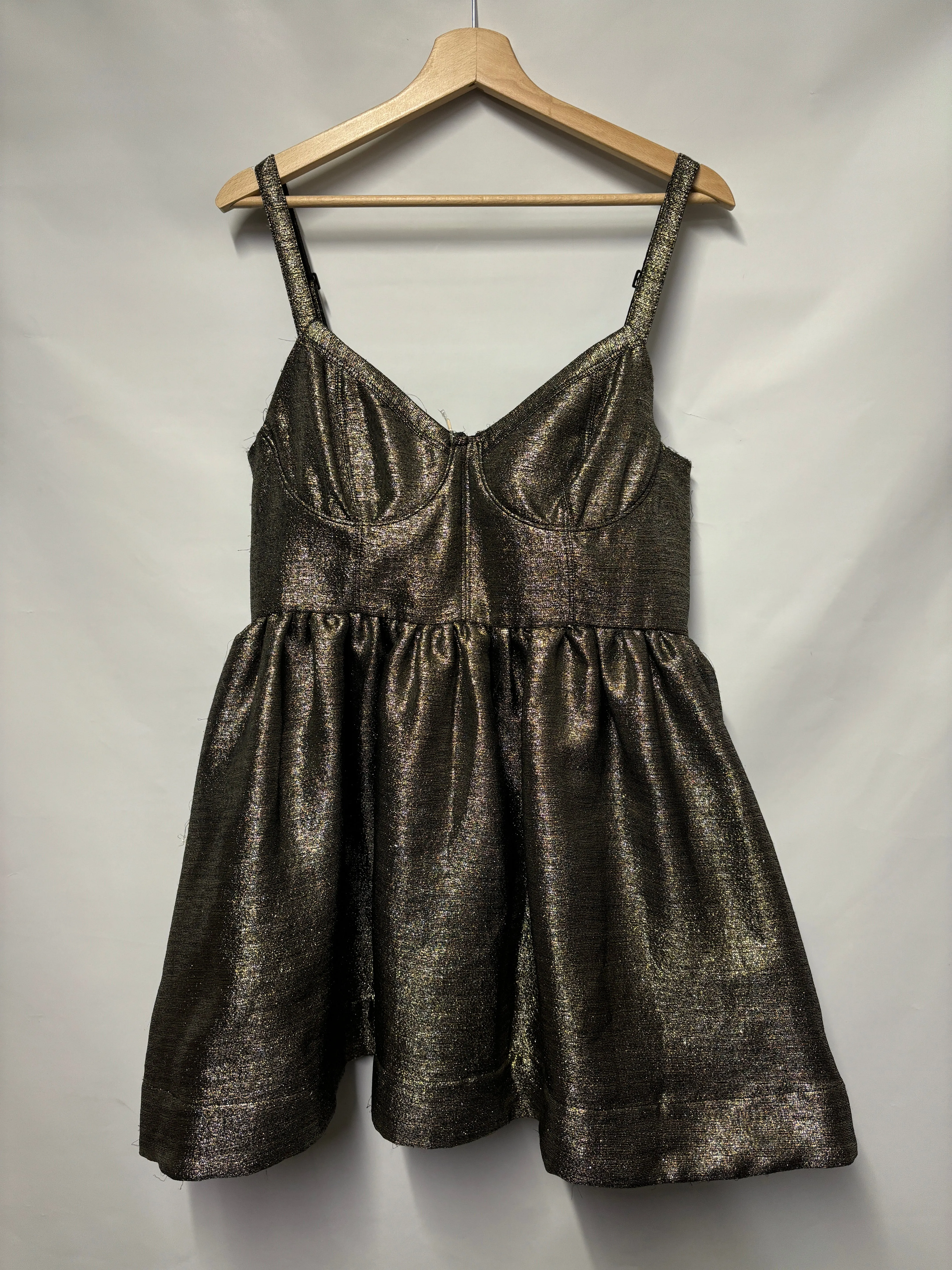 AllSaints Gold Foiled Bustier Mini Party Dress 16