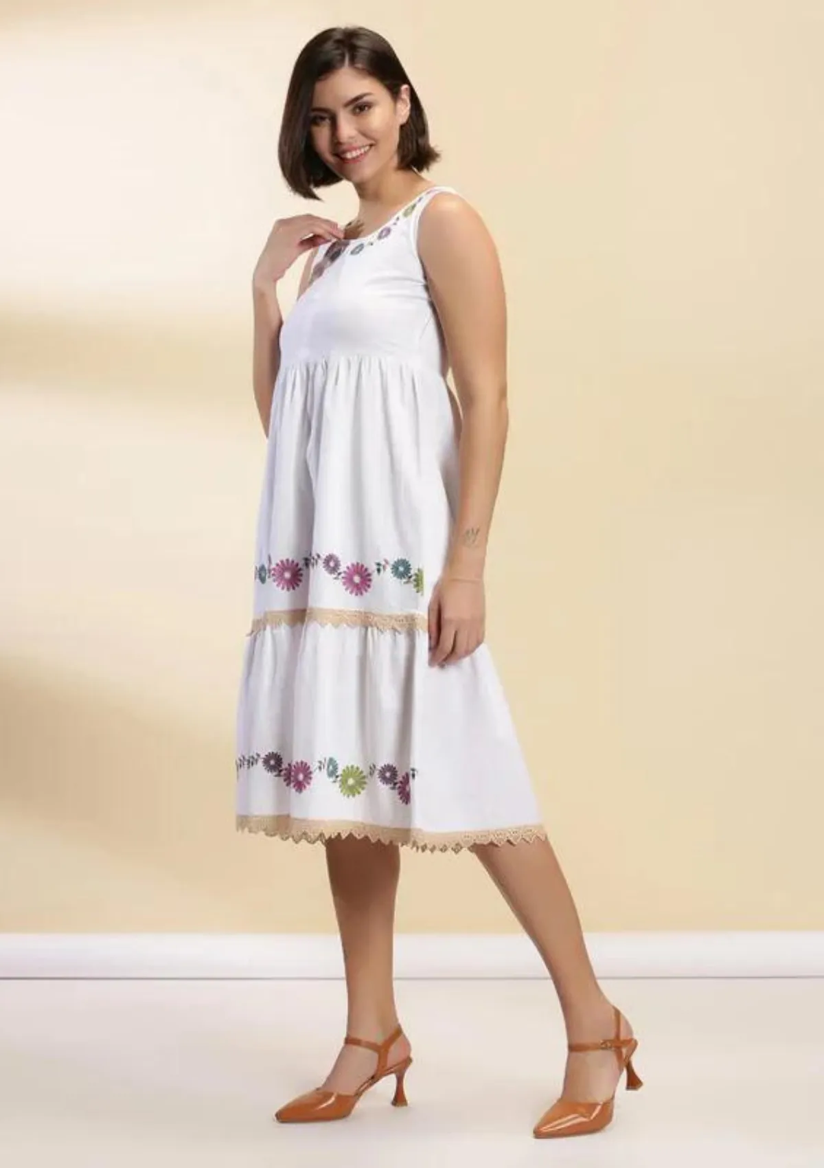Angel Mist - Cotton Embroidered Tiered Dress