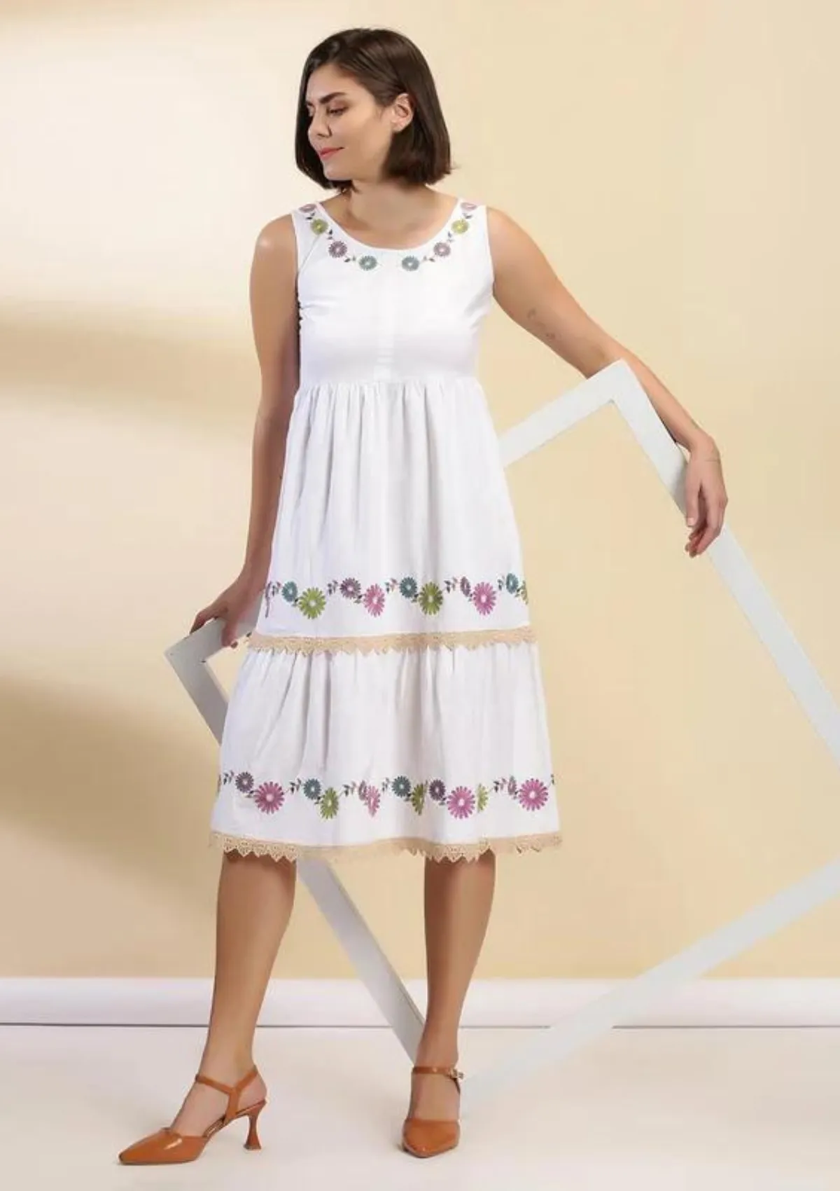 Angel Mist - Cotton Embroidered Tiered Dress