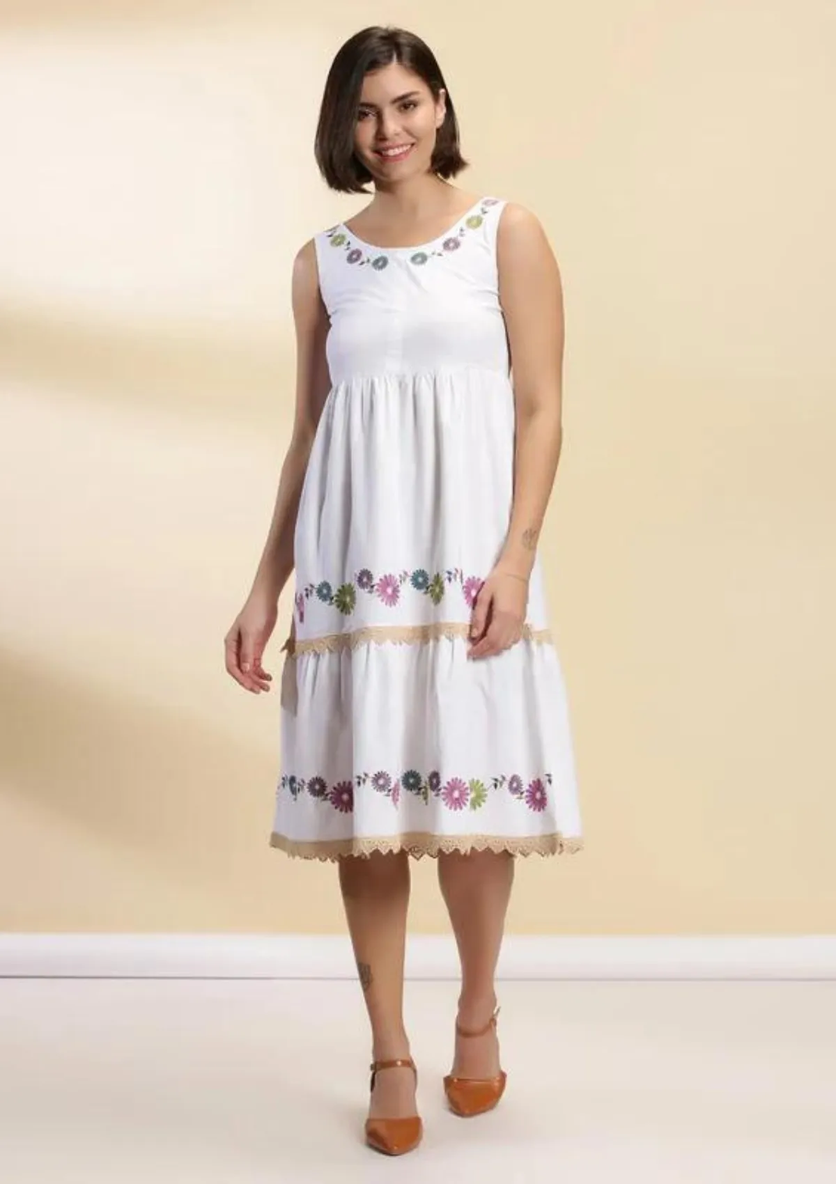 Angel Mist - Cotton Embroidered Tiered Dress