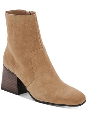 AQUA COLLEGE Womens Beige Waterproof Padded Tora Square Toe Stacked Heel Zip-Up Booties M