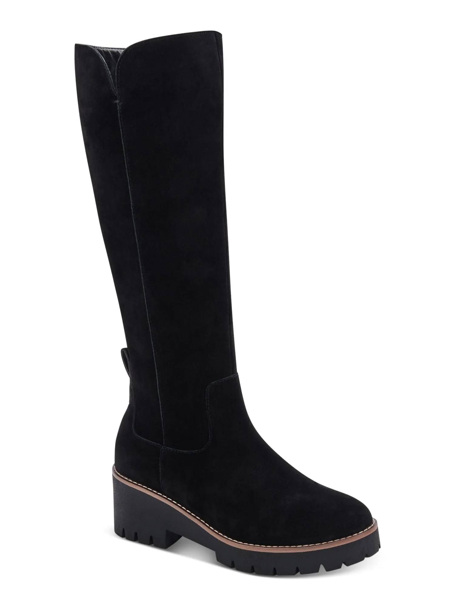 AQUA COLLEGE Womens Black Waterproof Slip Resistant Dash Round Toe Block Heel Zip-Up Suede Riding Boot M