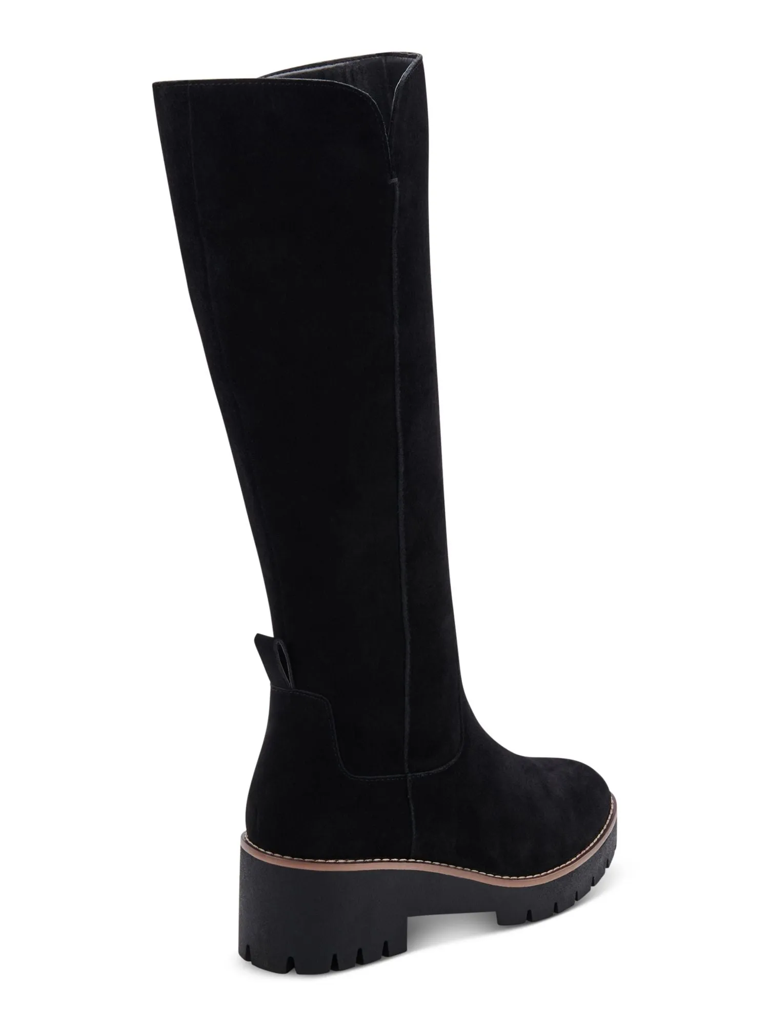 AQUA COLLEGE Womens Black Waterproof Slip Resistant Dash Round Toe Block Heel Zip-Up Suede Riding Boot M