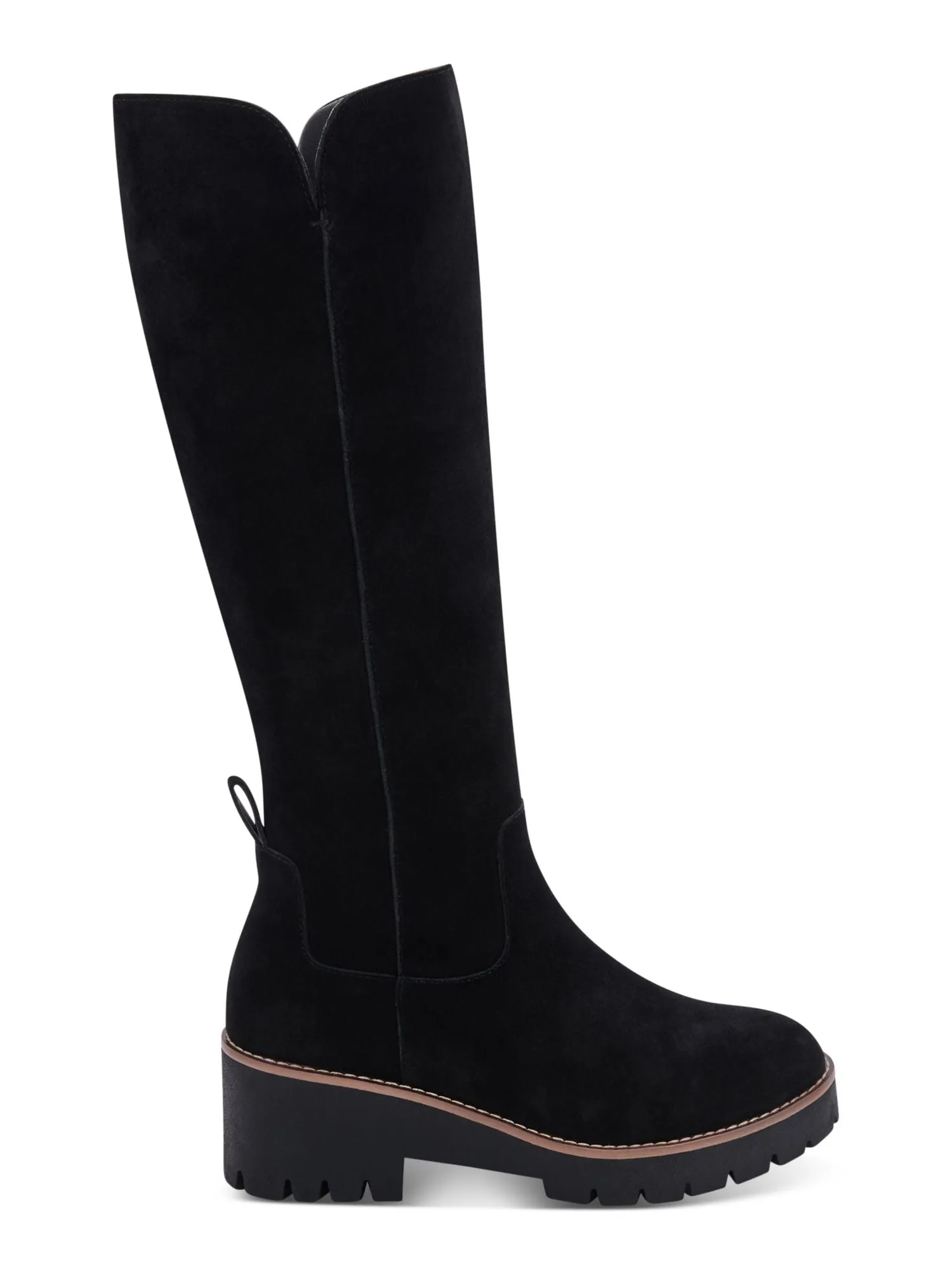 AQUA COLLEGE Womens Black Waterproof Slip Resistant Dash Round Toe Block Heel Zip-Up Suede Riding Boot M