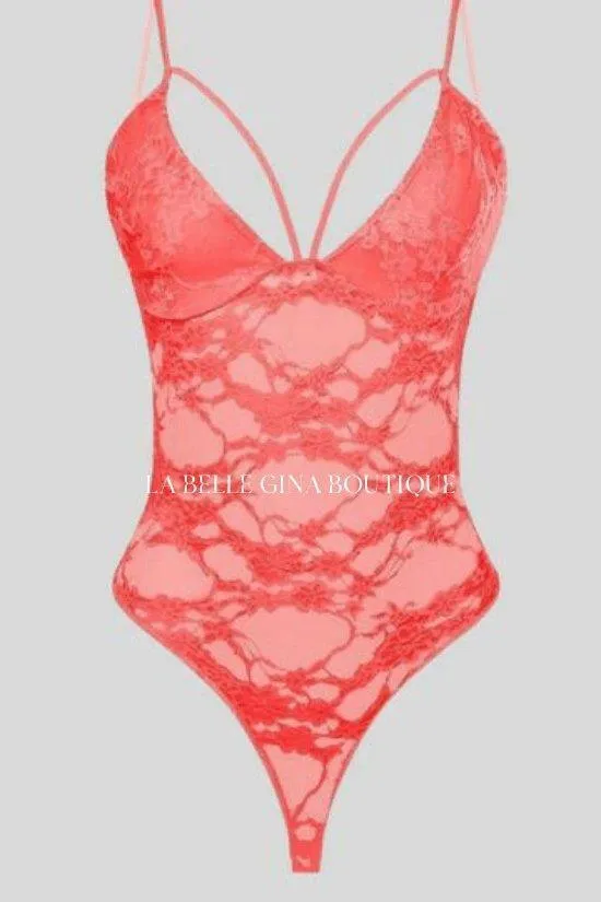 Ave spaghetti strap front lace bodysuit.