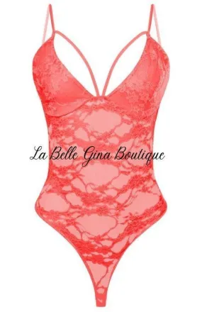 Ave spaghetti strap front lace bodysuit.