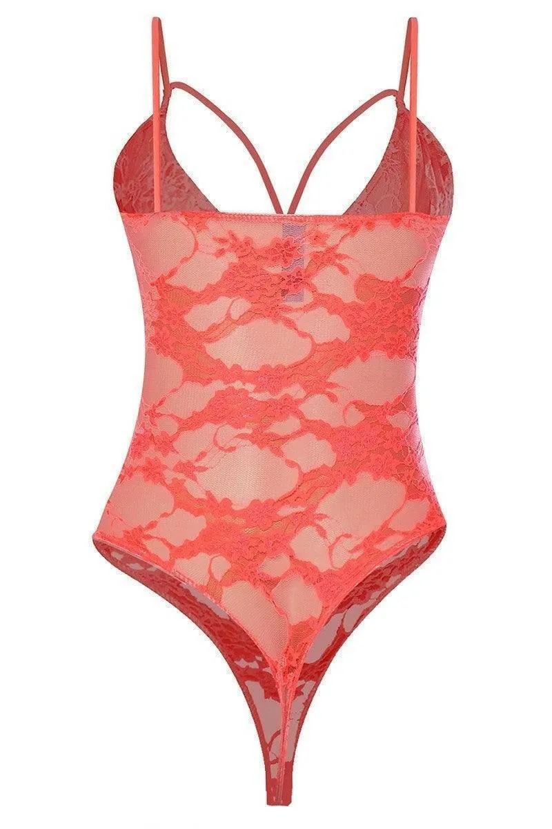 Ave spaghetti strap front lace bodysuit.