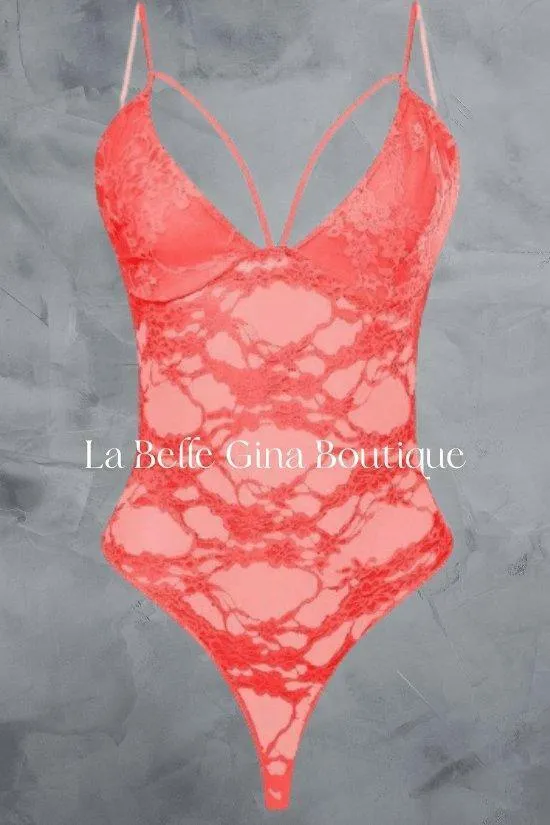 Ave spaghetti strap front lace bodysuit.