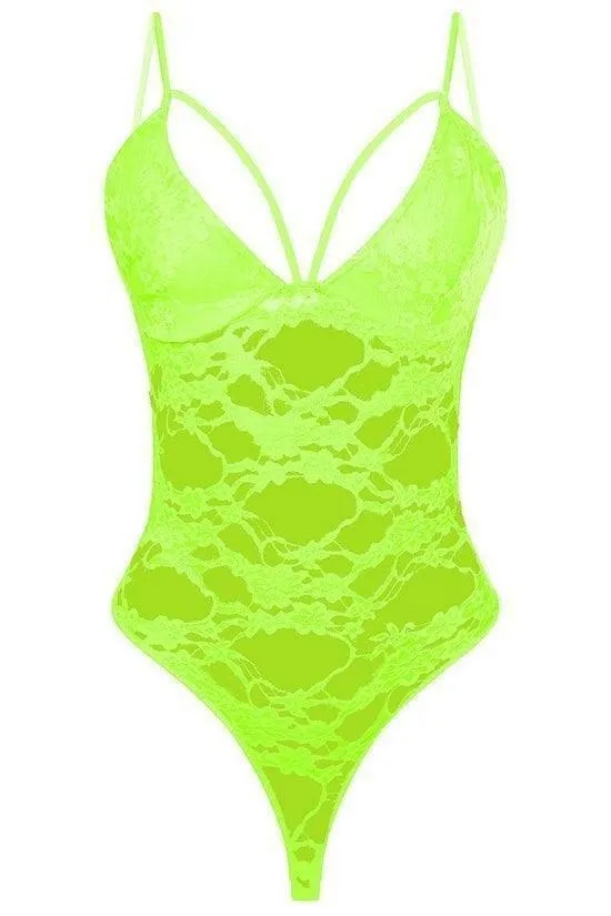 Ave spaghetti strap front lace bodysuit.