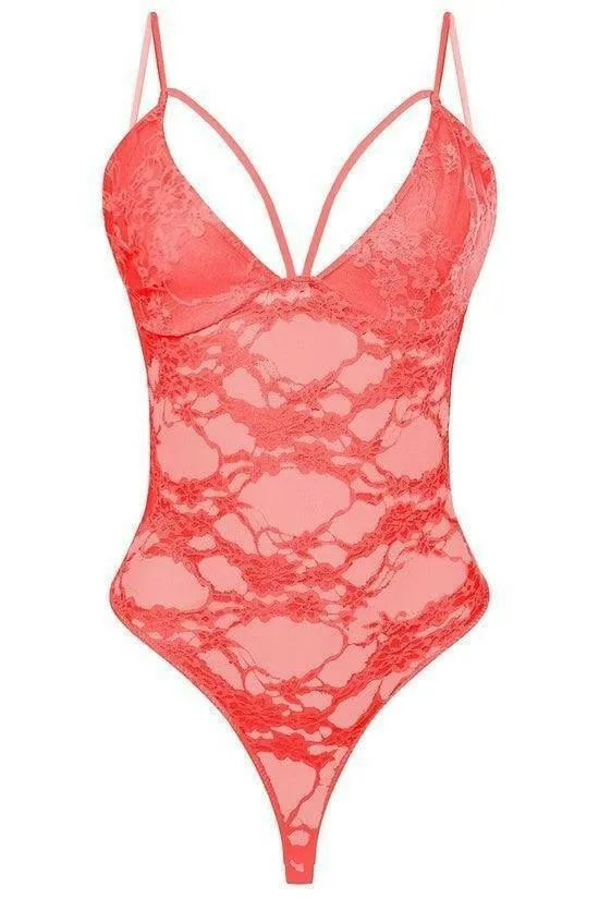 Ave spaghetti strap front lace bodysuit.