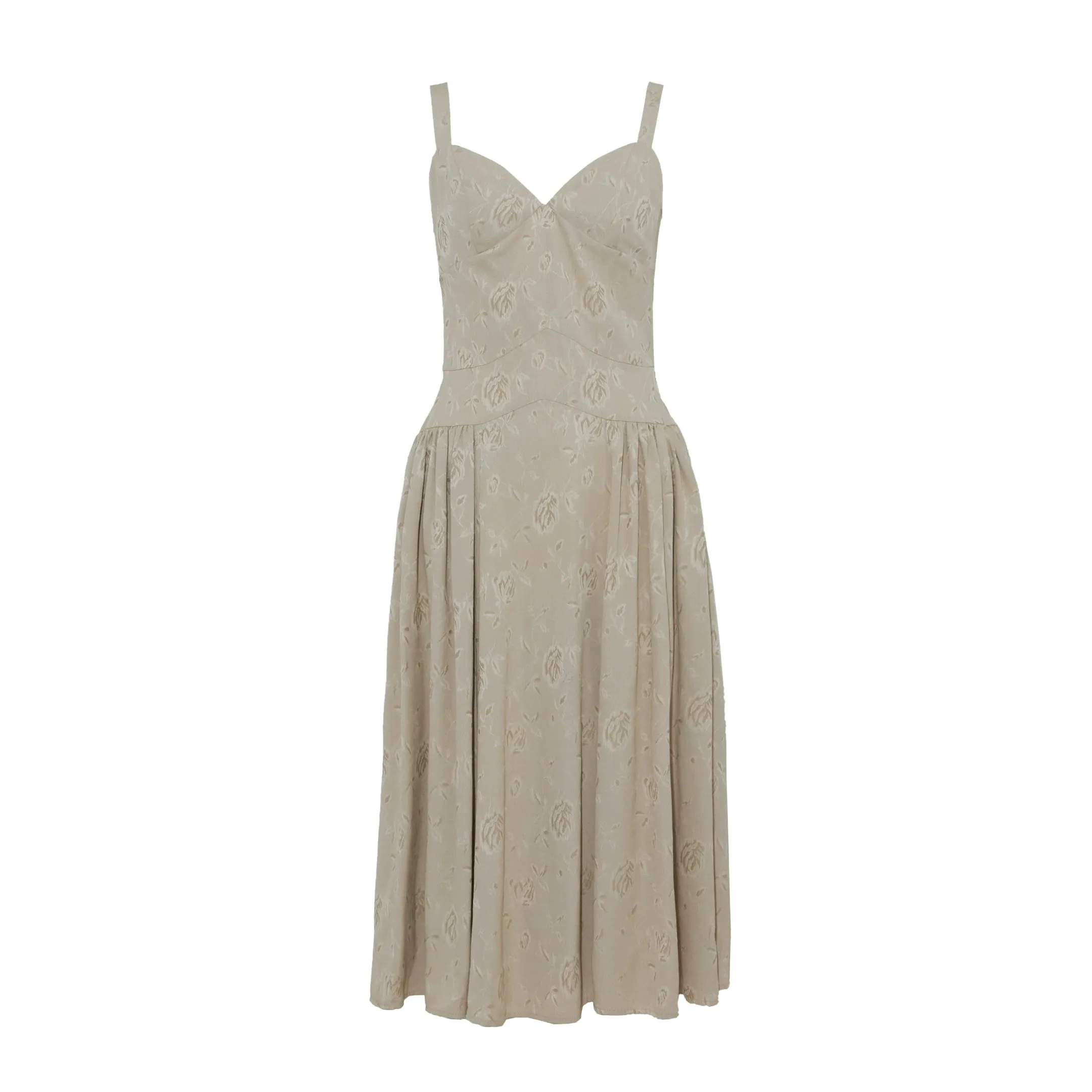 Beige Floral Midi Dress