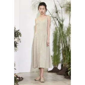 Beige Floral Midi Dress