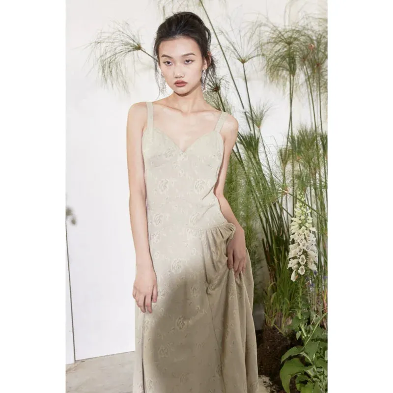 Beige Floral Midi Dress