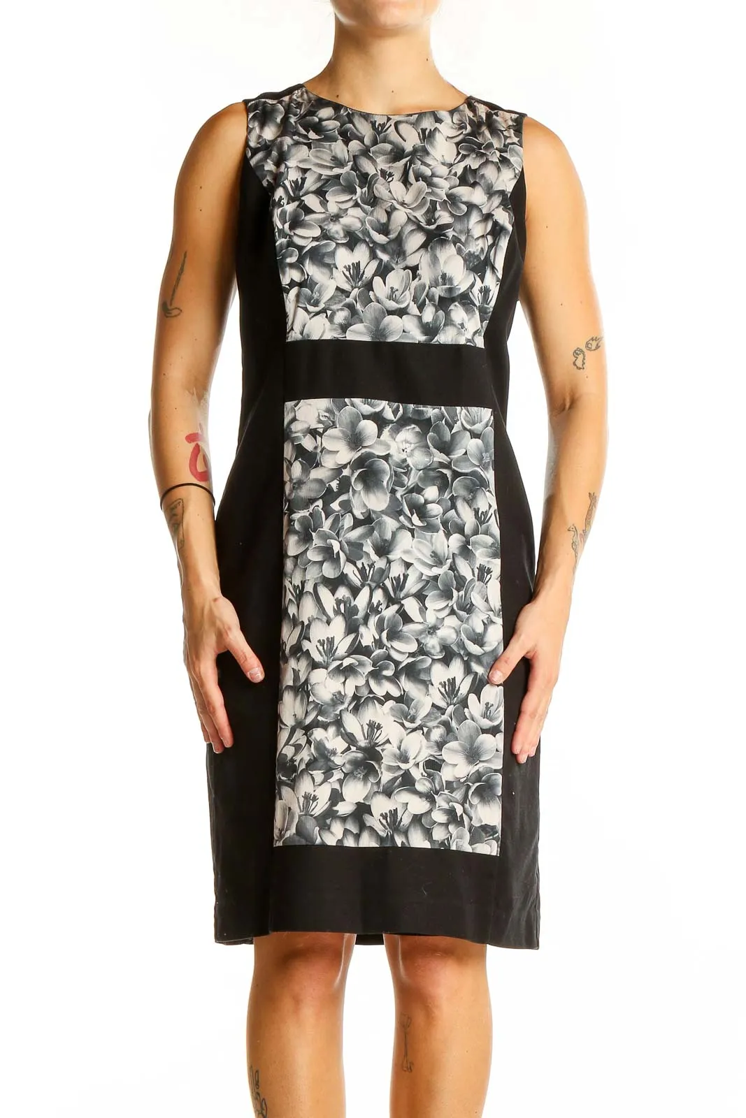 Black and White Floral Sheath Dress