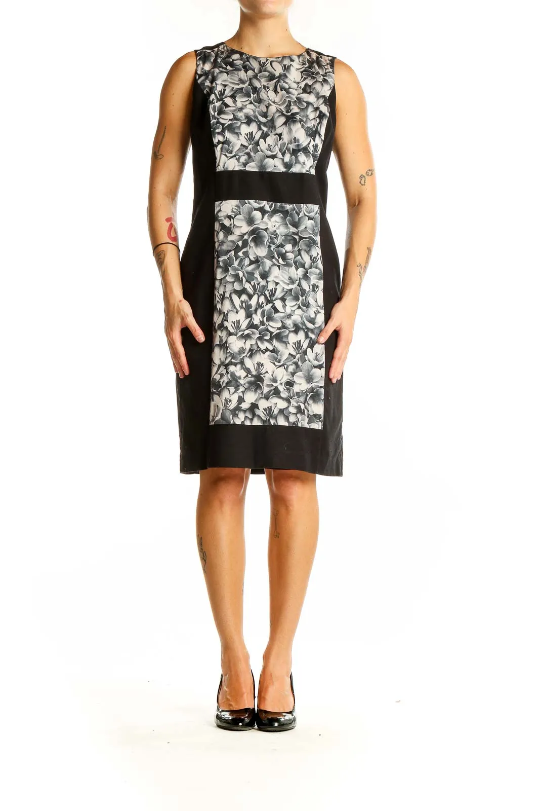 Black and White Floral Sheath Dress