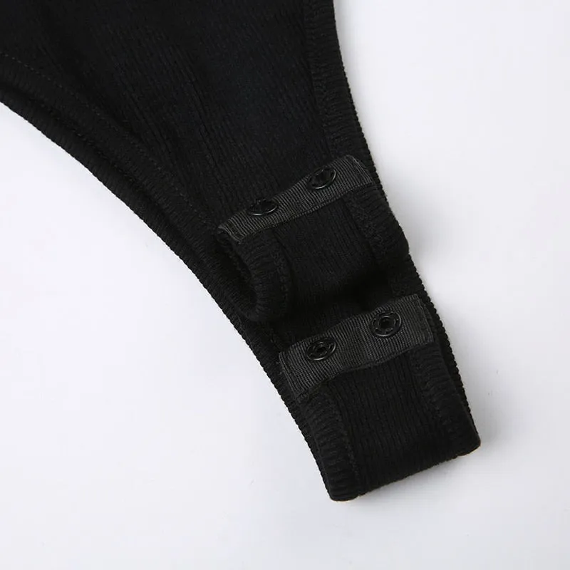Black Chain Strap Letter Print Bodysuit