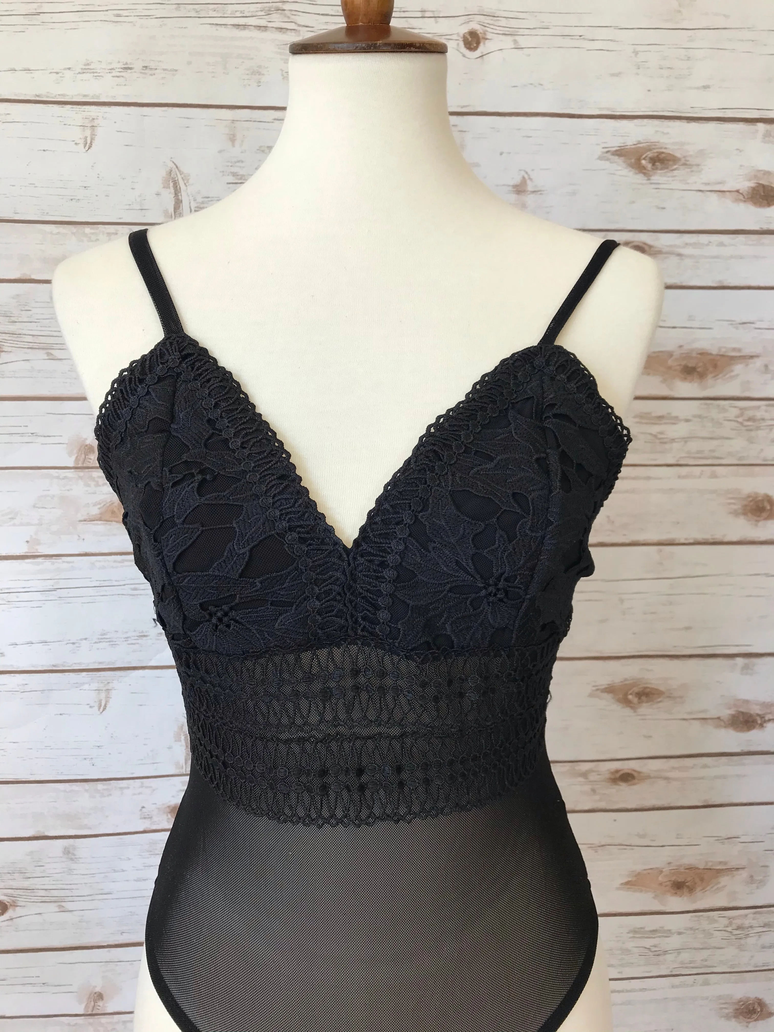Black Sheer Lace Bodysuit