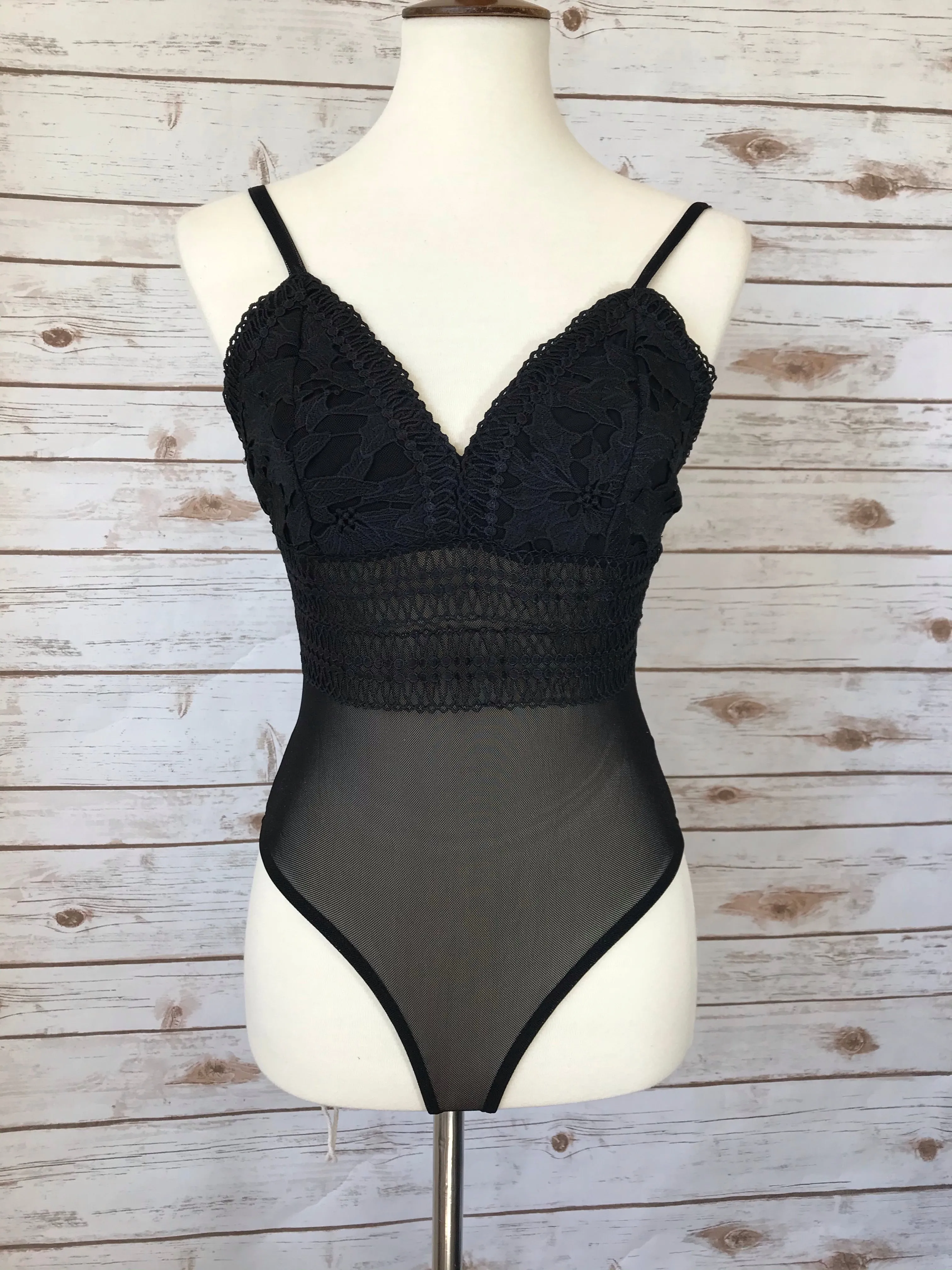 Black Sheer Lace Bodysuit