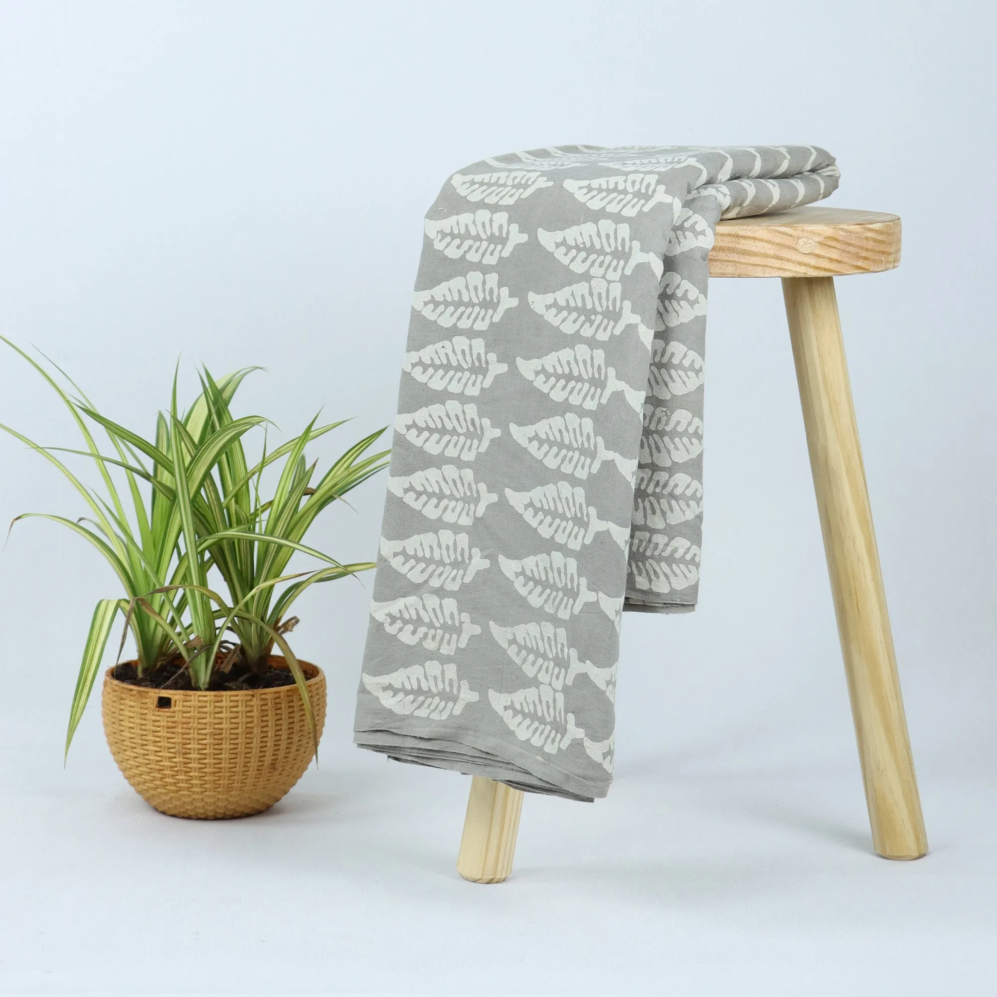 Block Leaf Printed Soft Cotton Dabu Fabric