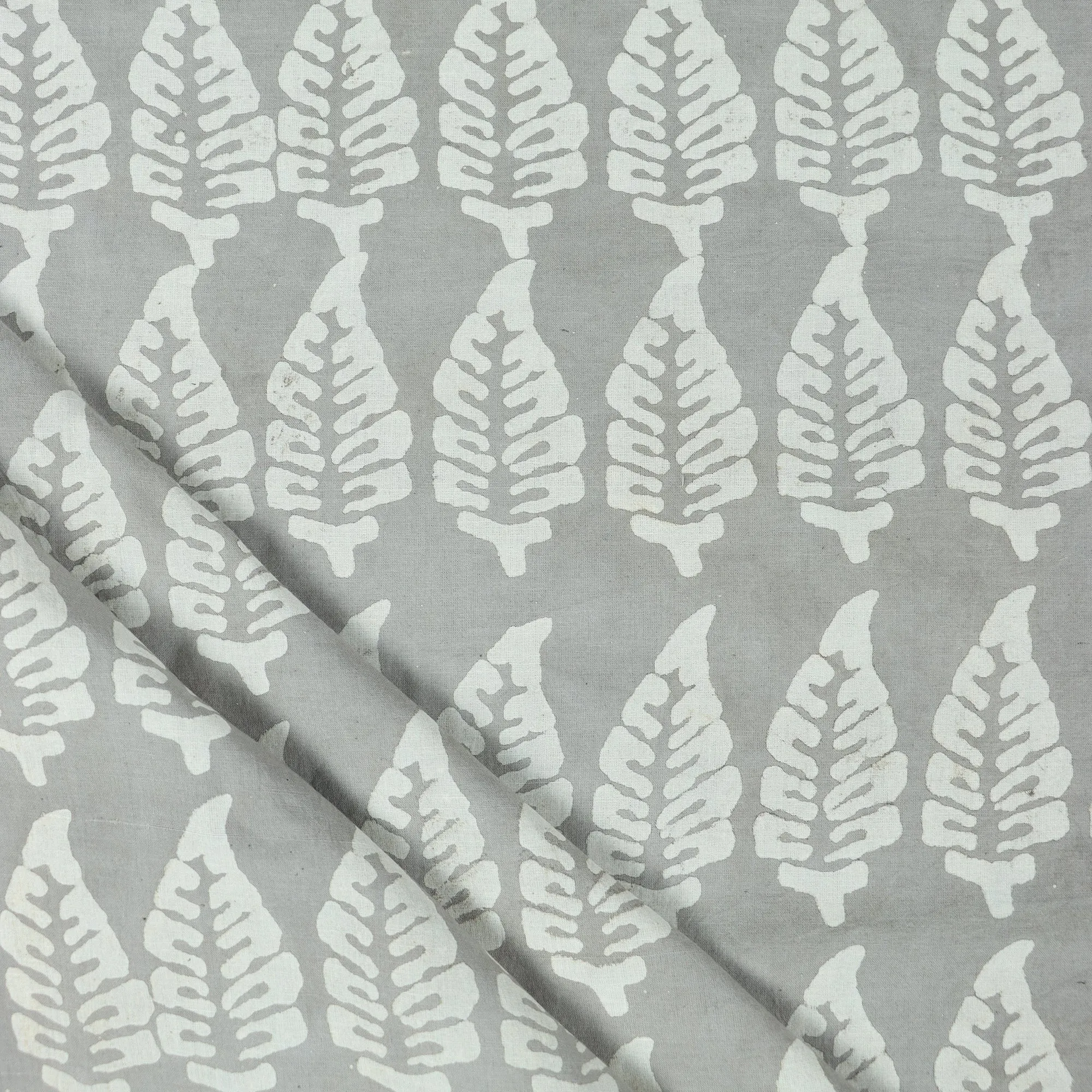 Block Leaf Printed Soft Cotton Dabu Fabric