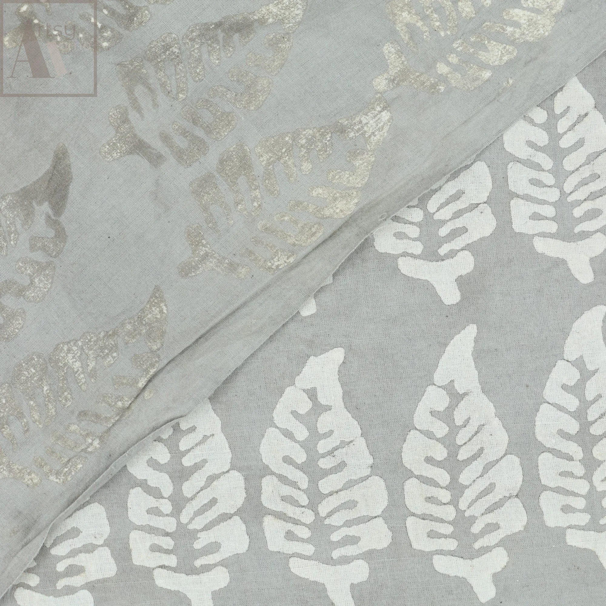 Block Leaf Printed Soft Cotton Dabu Fabric