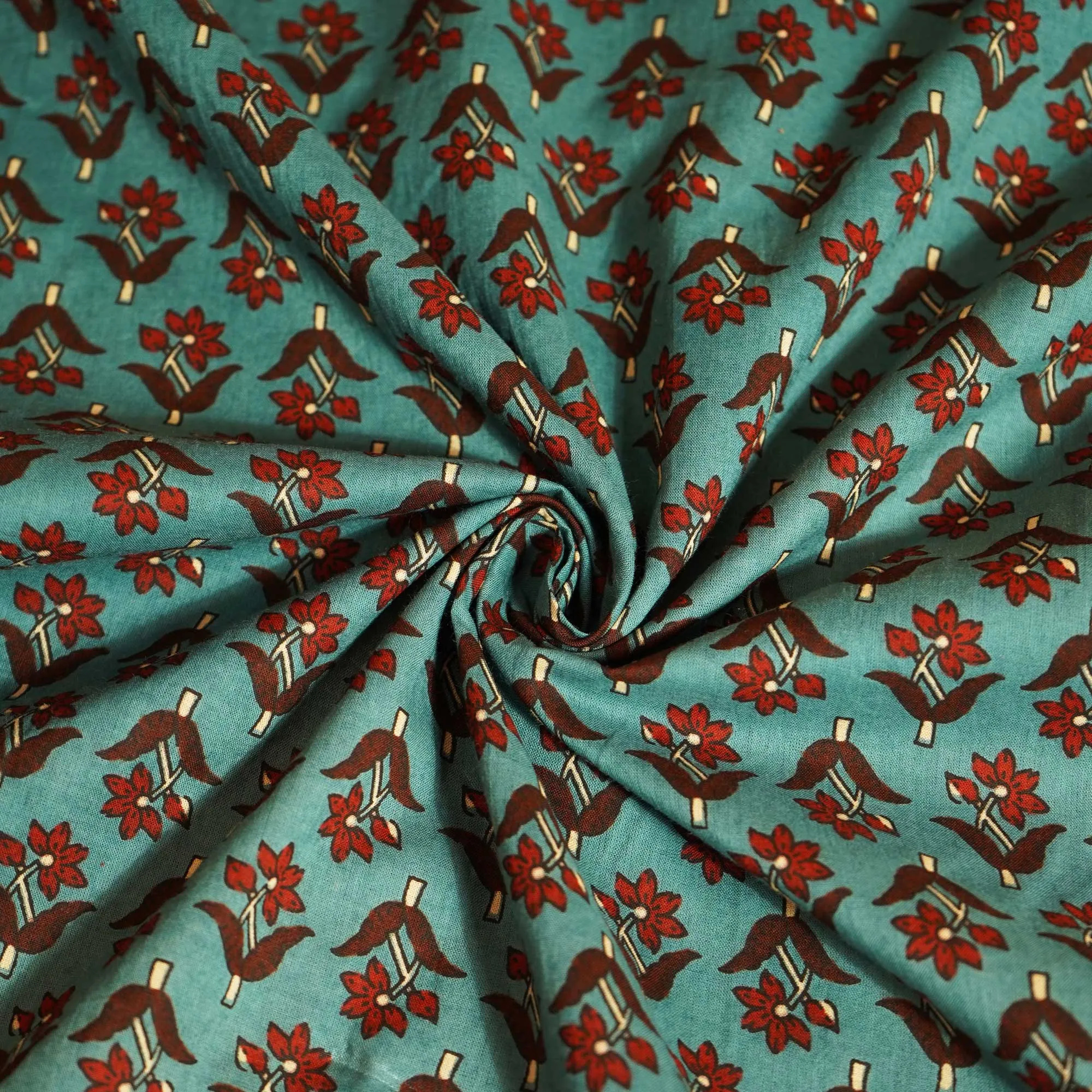 Blue Floral Ajrakh Print Cotton Fabric MFL-23714
