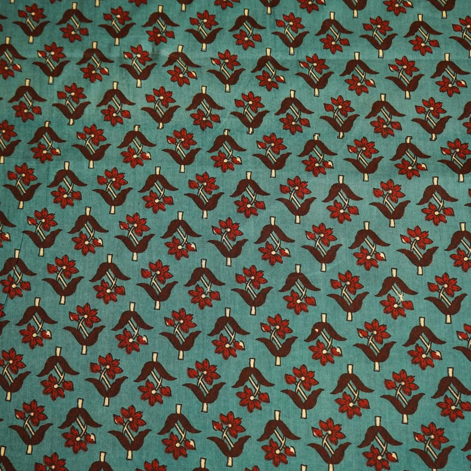 Blue Floral Ajrakh Print Cotton Fabric MFL-23714