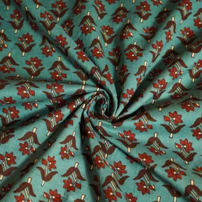 Blue Floral Ajrakh Print Cotton Fabric MFL-23714