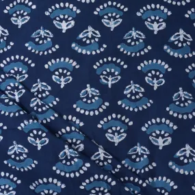 Blue Floral Dabu Print Cotton Fabric