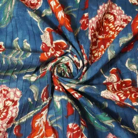 Blue Floral Pintuck Cotton Fabric CG-23479