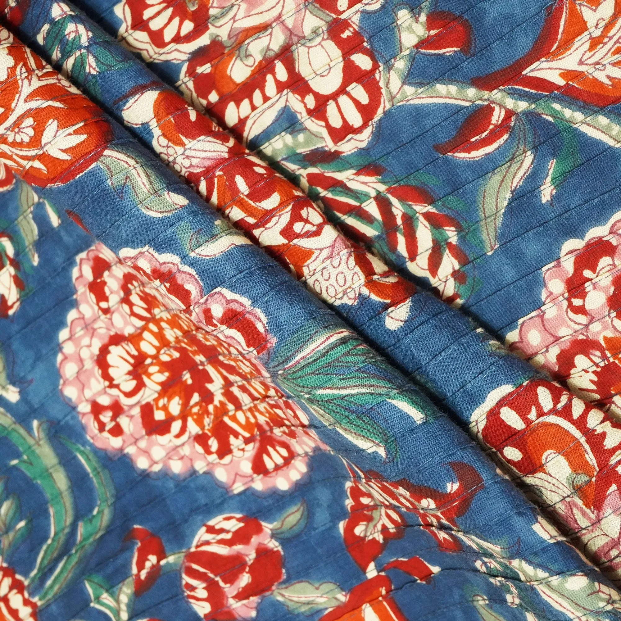 Blue Floral Pintuck Cotton Fabric CG-23479