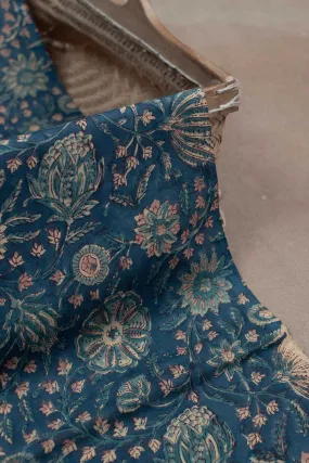 Blue Garden Sanganeri Cotton Fabric