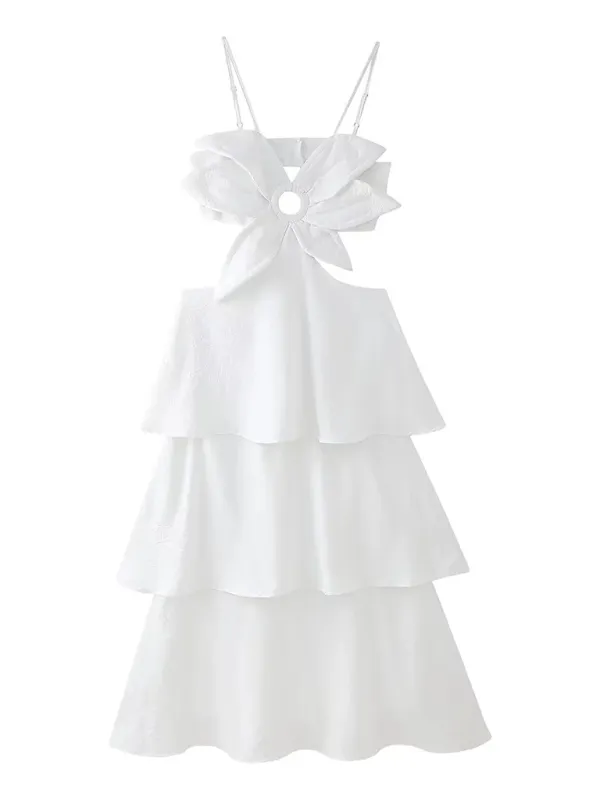 Blue Zone Planet |  Bab's Floral Hollow Pleated Sleeveless High Waist Maxi Dress