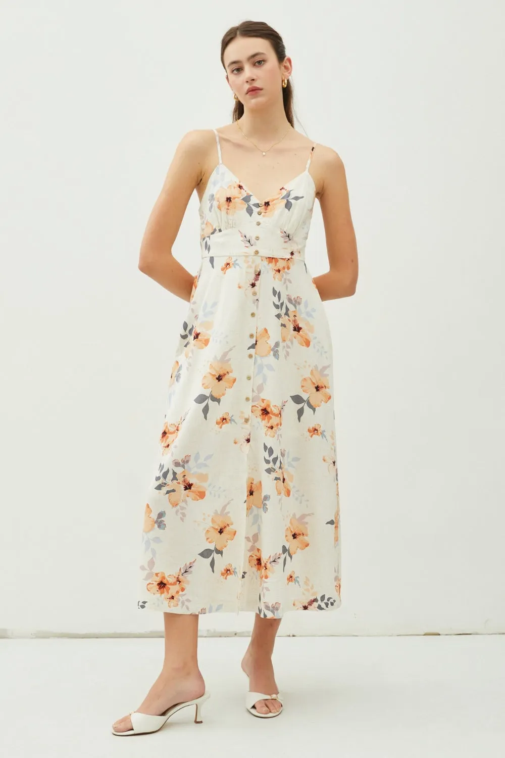 Blue Zone Planet |  Be Cool Floral Button Down Cami Midi Dress