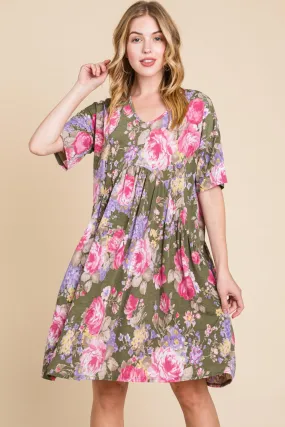 Blue Zone Planet |  BOMBOM Flower Print V-Neck Ruched Dress