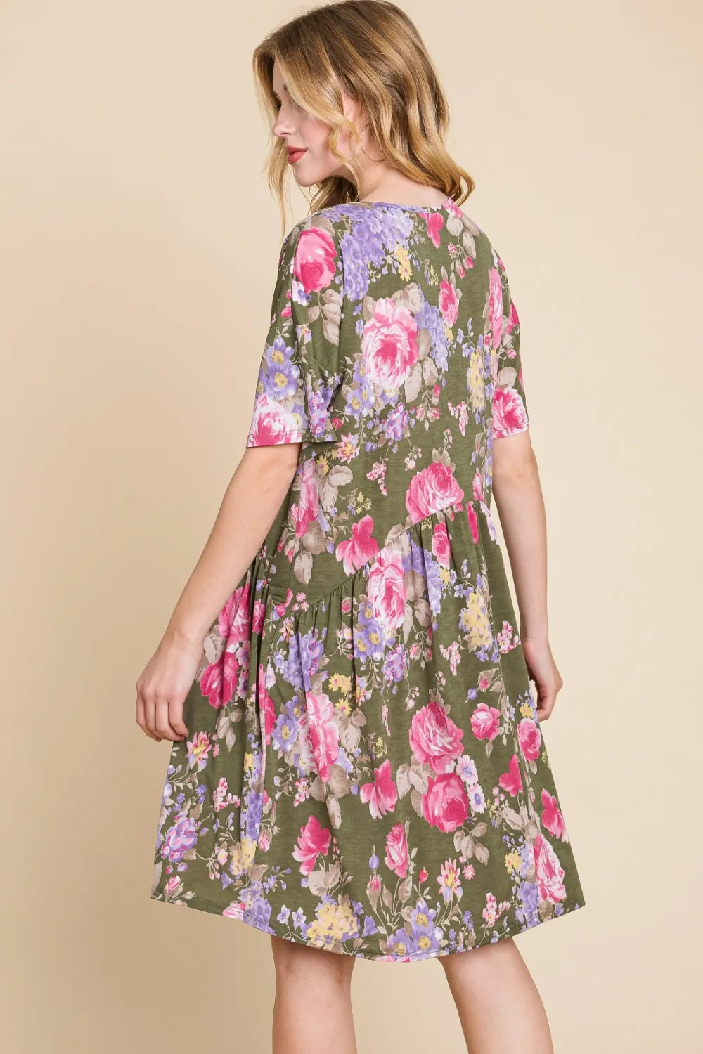 Blue Zone Planet |  BOMBOM Flower Print V-Neck Ruched Dress