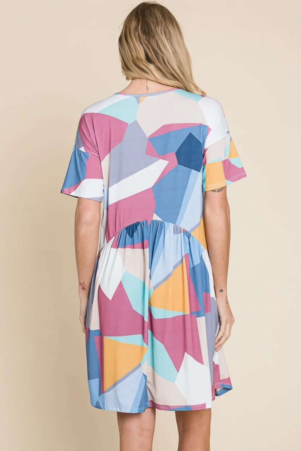 Blue Zone Planet |  BOMBOM Ruched Color Block Short Sleeve Dress