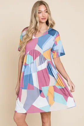 Blue Zone Planet |  BOMBOM Ruched Color Block Short Sleeve Dress