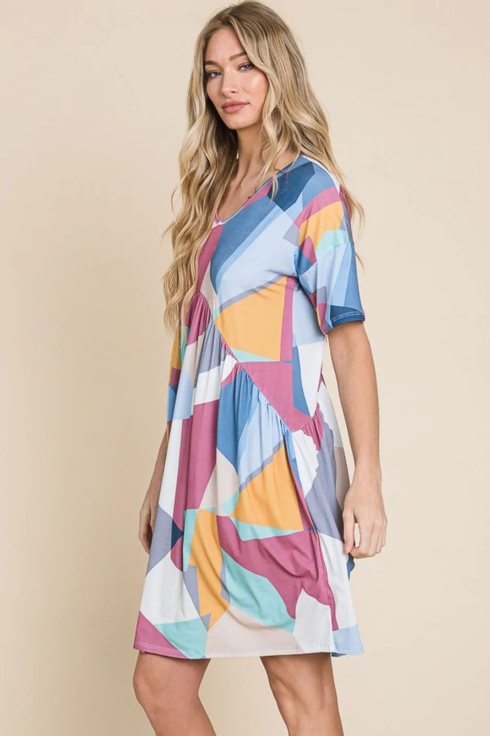 Blue Zone Planet |  BOMBOM Ruched Color Block Short Sleeve Dress