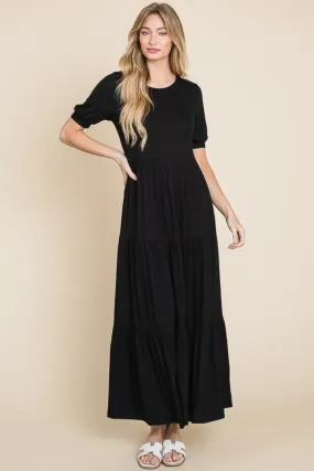 Blue Zone Planet |  BOMBOM Short Sleeve Tiered Maxi Dress