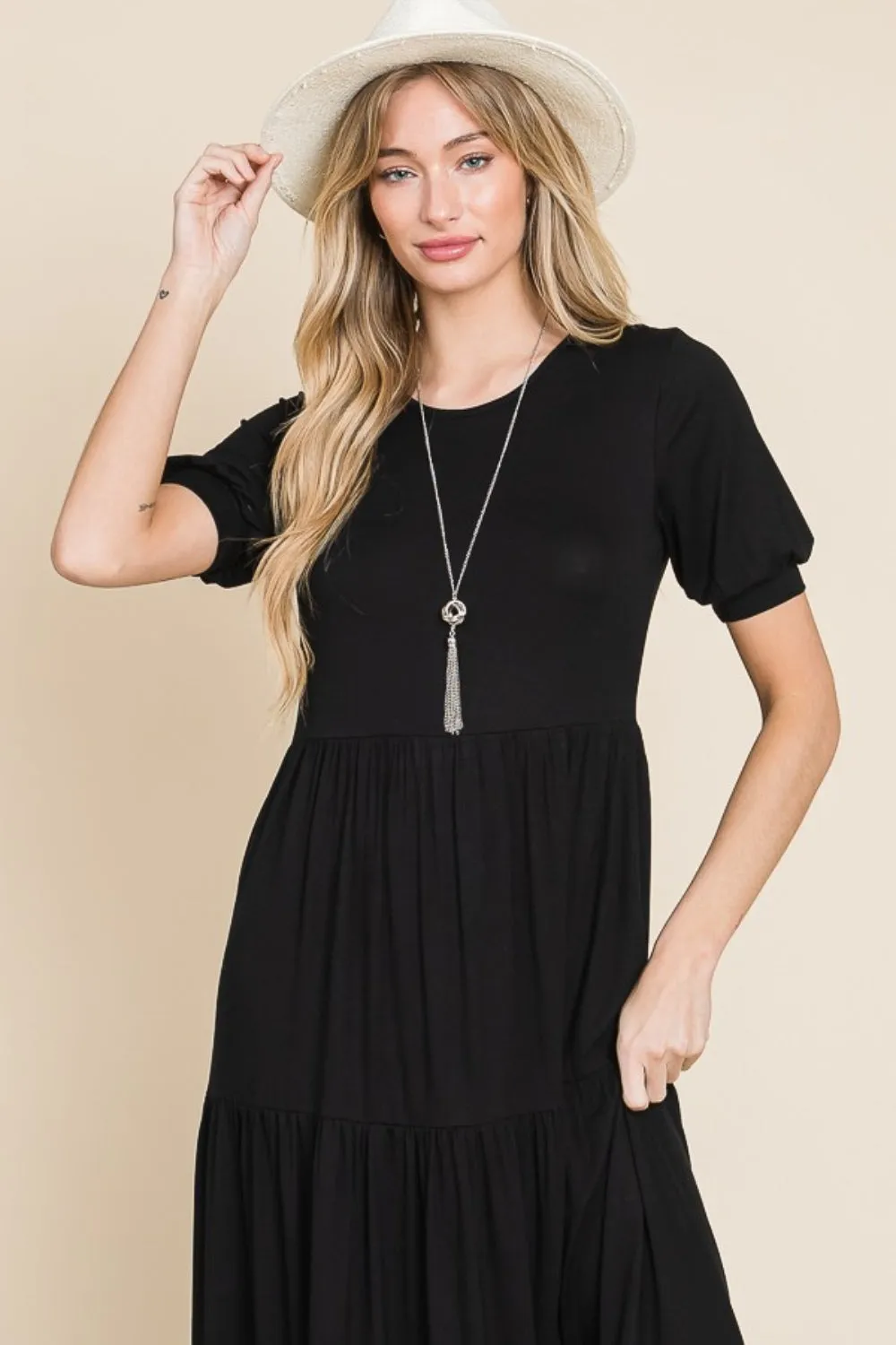 Blue Zone Planet |  BOMBOM Short Sleeve Tiered Maxi Dress