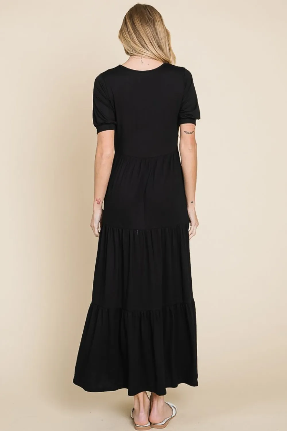Blue Zone Planet |  BOMBOM Short Sleeve Tiered Maxi Dress