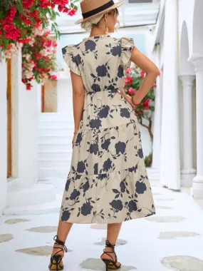 Blue Zone Planet |  Floral V-neck Printed Flying Sleeve Dress