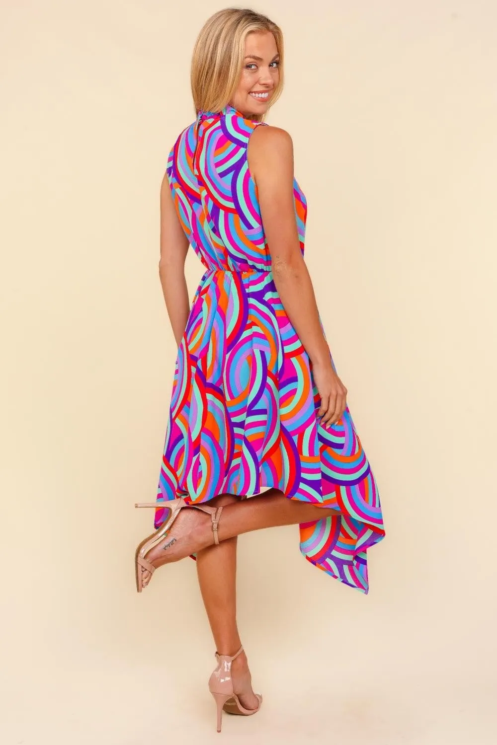 Blue Zone Planet |  Haptics Full Size Mock Neck Sleeveless Printed Dress