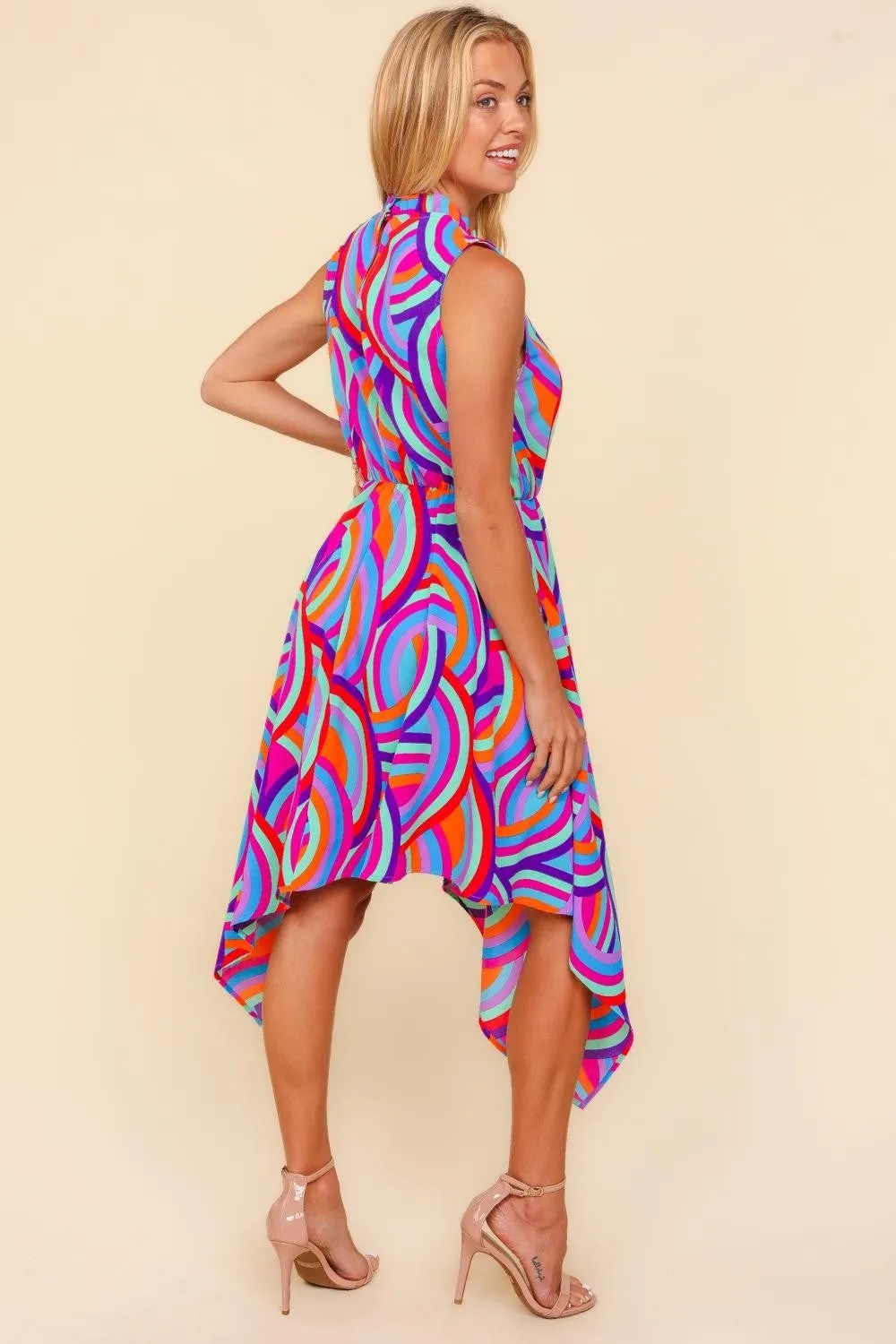 Blue Zone Planet |  Haptics Full Size Mock Neck Sleeveless Printed Dress