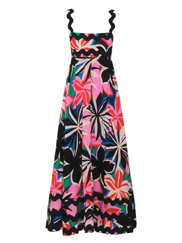 Blue Zone Planet |  Mia's Small Floral Wave Sling A-line Midi Dress